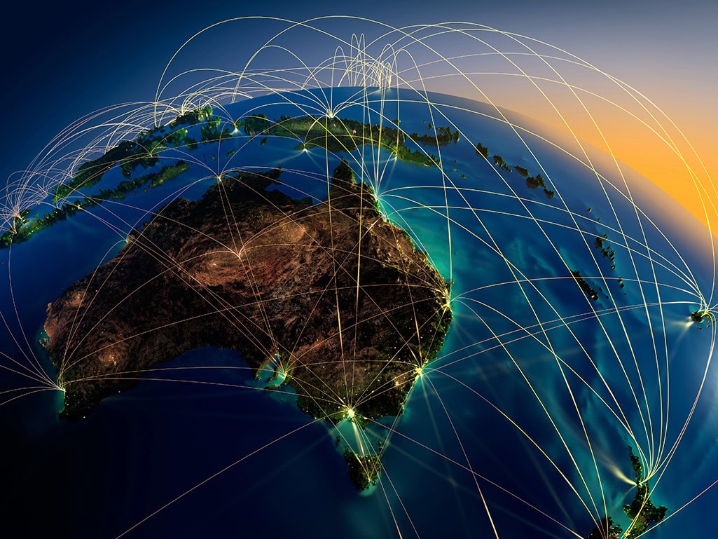 Industry capability matching visual showing Australia connected by network lines